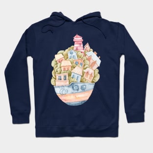 Cute watercolor lighthouse digital illustration Hoodie